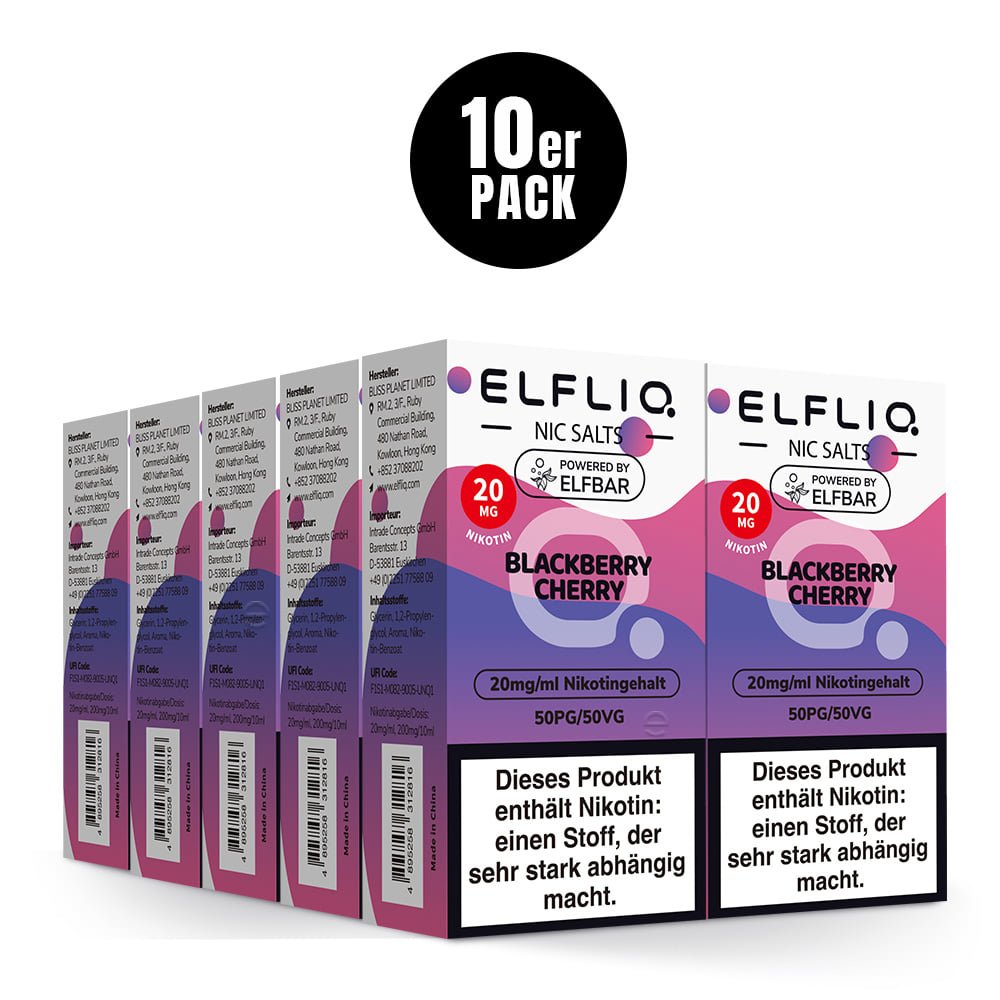 Elfliq Blackberry Cherry 20mg 10er Sparpaket Nikotinsalz Liquid by Elfbar mit zehn Packungen