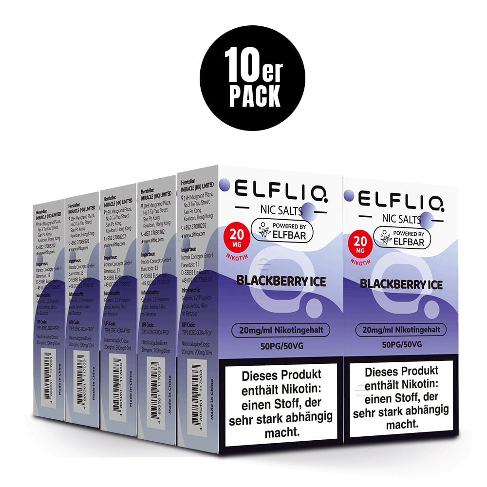 Elfliq Blackberry Ice 20mg 10x Sparpaket - zehn Packungen mit 10er Pack Hinweis