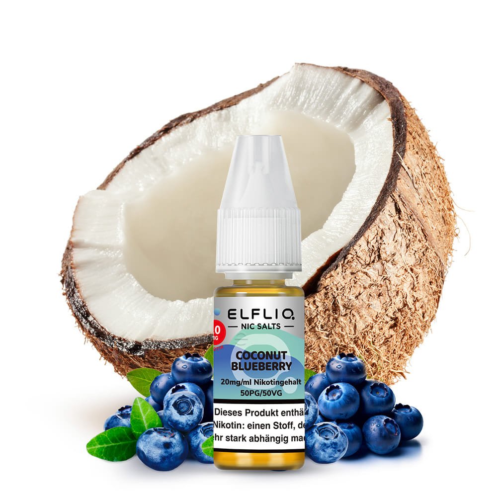 Elfliq Coconut Blueberry 20mg Liquid by Elfbar mit Kokosnuss- und Blaubeer-Motiv