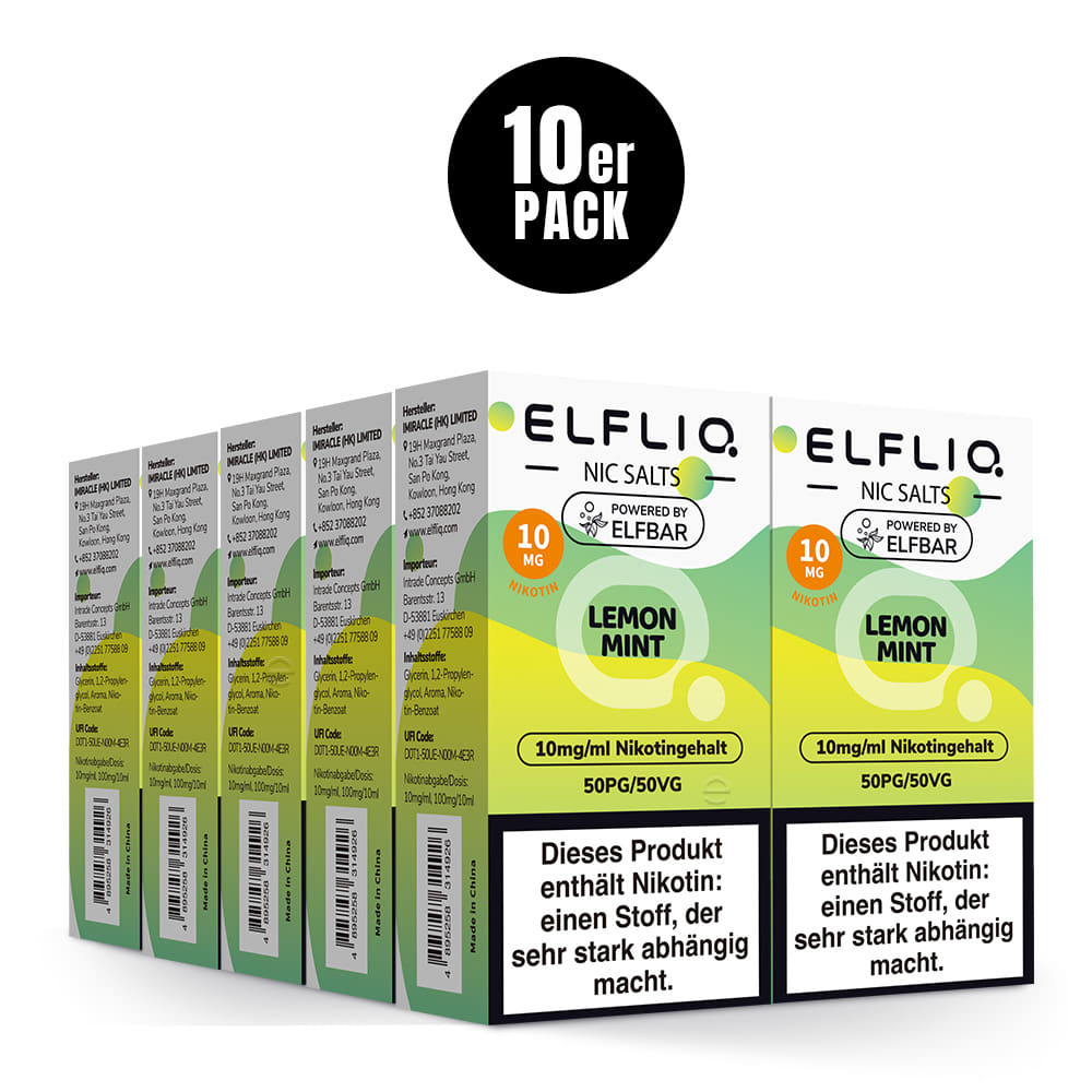 Elfliq Lemon Mint 10mg - 10x Sparpaket Nikotinsalz Liquid by Elfbar mit 10 Packungen (10er Pack)