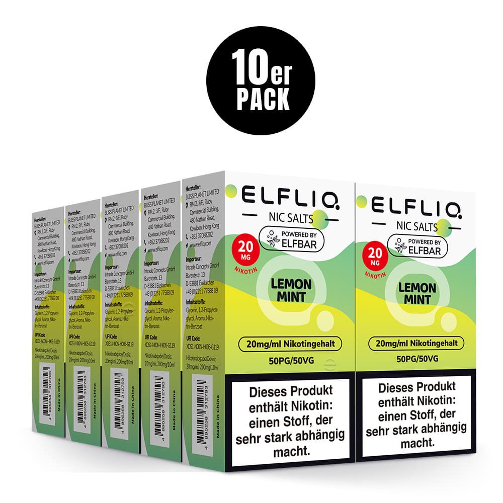 Elfliq Lemon Mint 20mg - 10x Sparpaket Nikotinsalz Liquid by Elfbar mit 10 Packungen (10er Pack)