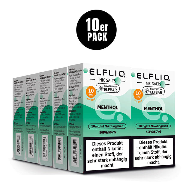 Elfliq Menthol 10mg - 10x Sparpaket Nikotinsalz Liquid by Elfbar mit 10 Packungen (10er Pack)