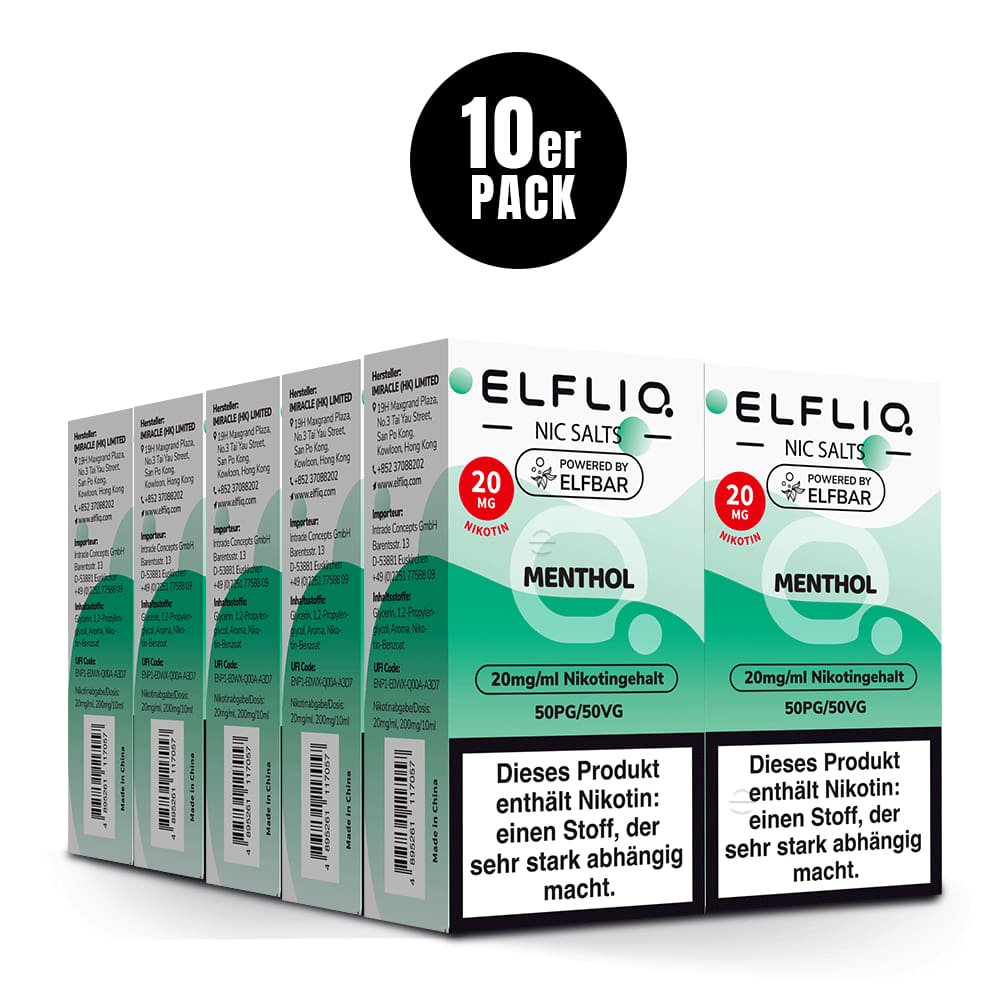 Elfliq Menthol 20mg - 10x Sparpaket Nikotinsalz Liquid by Elfbar mit 10 Packungen (10er Pack)