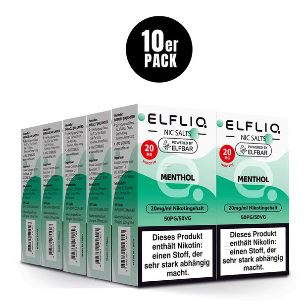 Elfliq Menthol 20mg - 10x Sparpaket Nikotinsalz Liquid by Elfbar mit 10 Packungen (10er Pack)