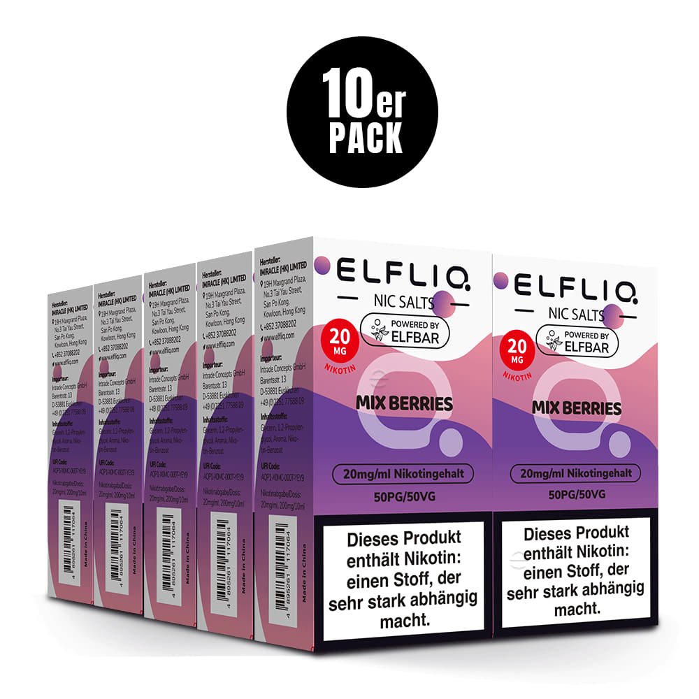 Elfliq Mix Berries 20mg - 10x Sparpaket Nikotinsalz Liquid by Elfbar mit 10 Packungen (10er Pack)