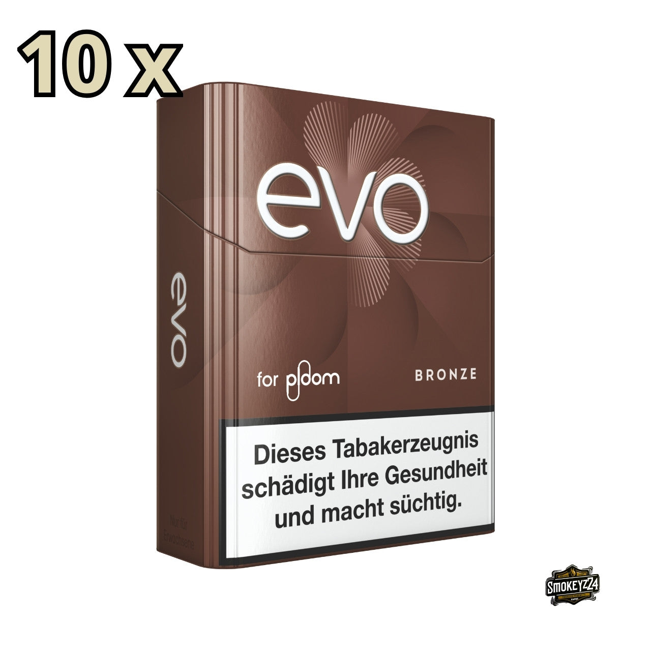 EVO Bronze Einzelpackung, leicht von links fotografiert, mit Hinweis auf 10 Stück