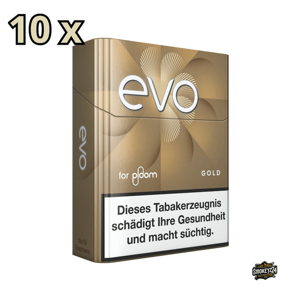EVO Gold Einzelpackung, leicht von links fotografiert, mit Hinweis auf 10 Stück.