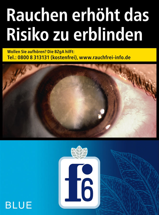 f6 Blue Zigaretten – einzelne Packung frontal dargestellt