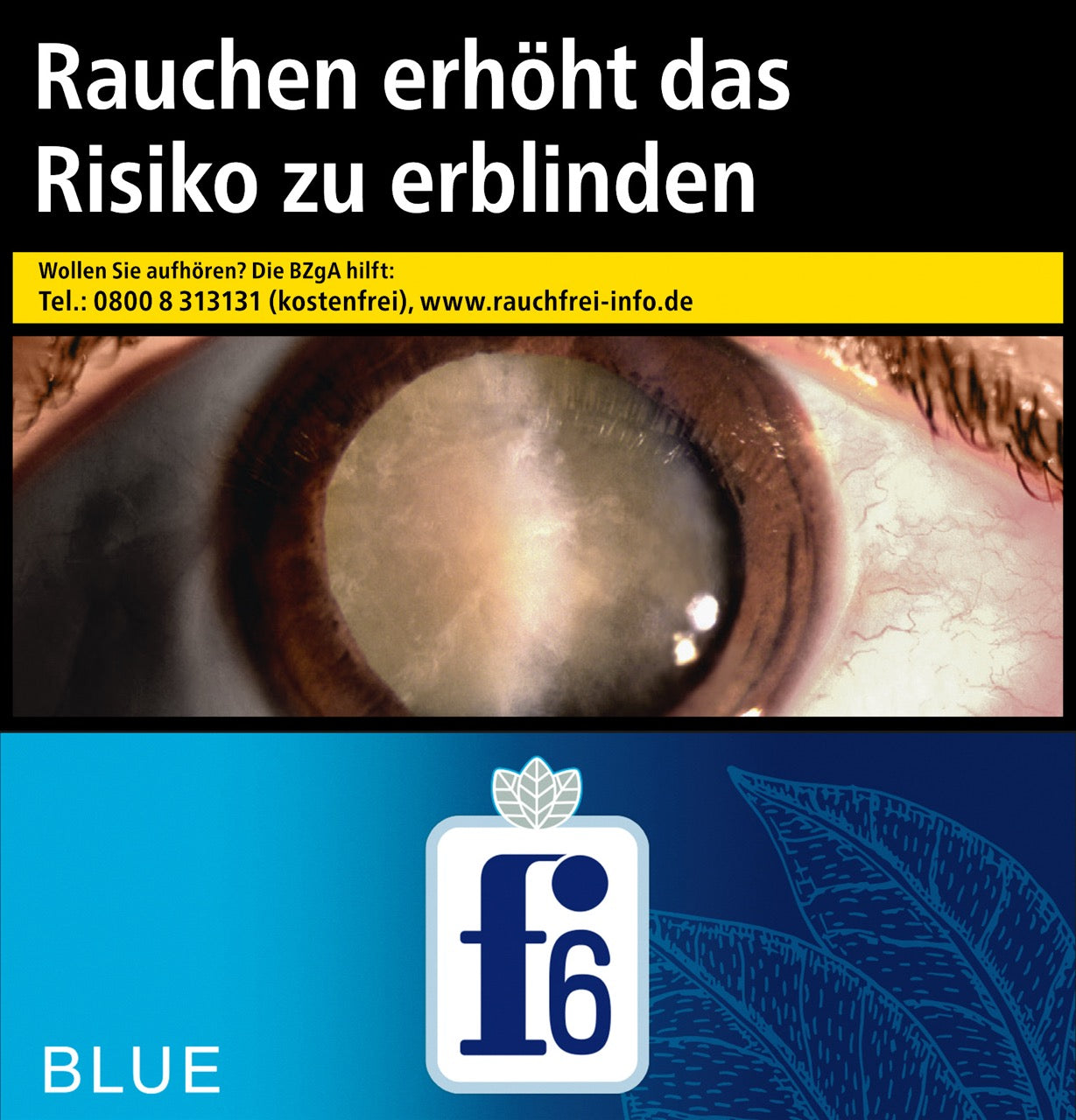 f6 Blue Zigaretten – einzelne 60er Packung frontal fotografiert