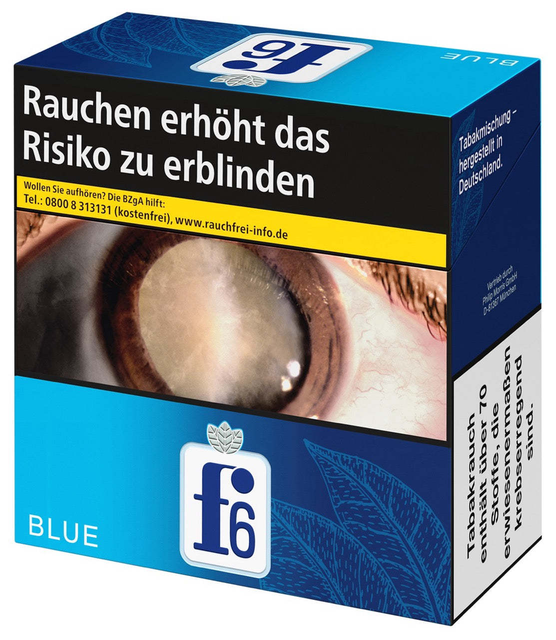 f6 Blue Zigaretten – einzelne 60er Packung leicht seitlich dargestellt