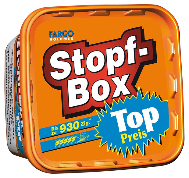 Fargo Volumen Stopfbox 400g – Seitenansicht der eckigen Großpackung mit wiederverschließbarem Deckel für langanhaltende Frische