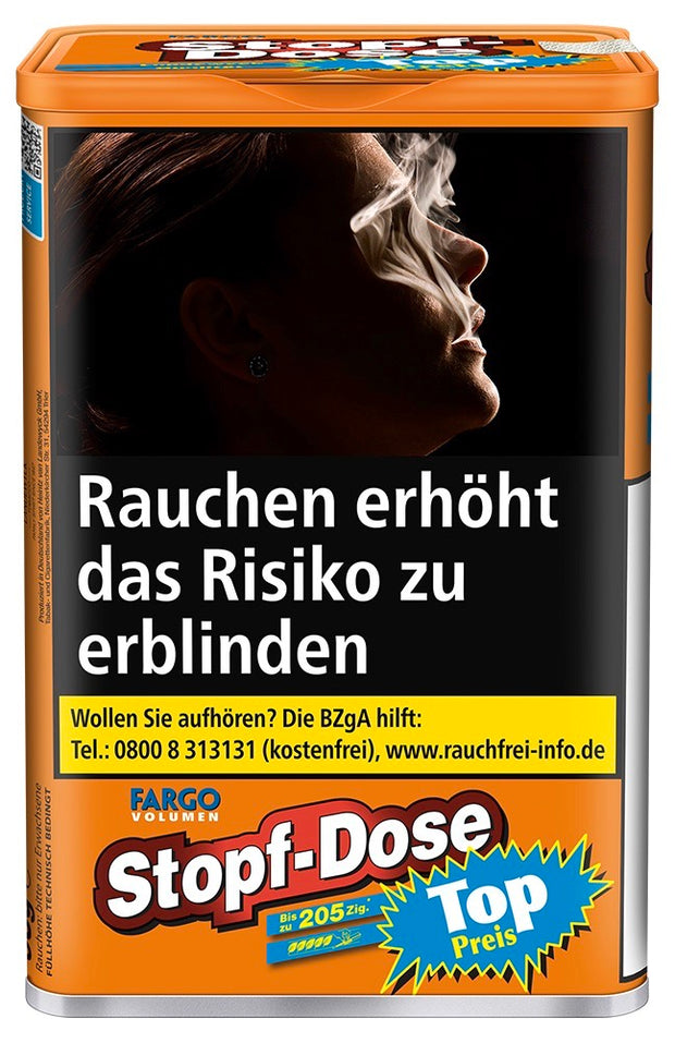 Fargo Volumen Stopfdose L 92g – Frontansicht der großen Dose mit kraftvollem Volumen-Tabak für effizientes Stopfen