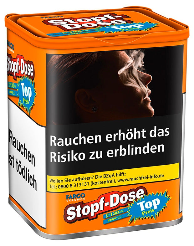 Fargo Volumen Stopfdose M 58g – Seitenansicht der wiederverschließbaren Fargo Dose für langanhaltende Frische