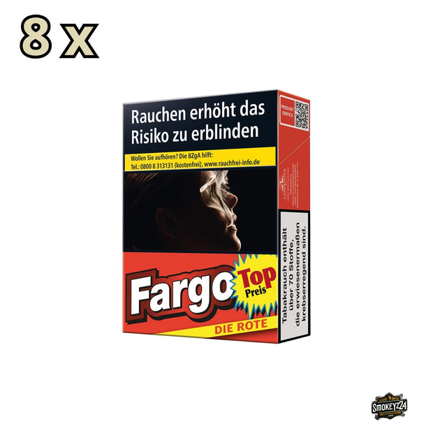 Fargo die Rote Zigaretten – Seitenansicht der 8x25er Stange mit Full-Flavor American Blend