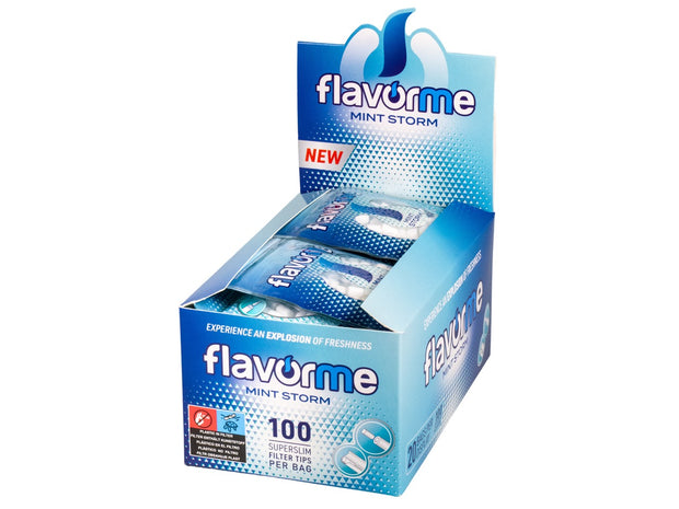 Karton mit 20 Packungen FlavorMe Mint Storm 5mm Filter, Sparpaket, für King Centrio Storm und Selbstdreher