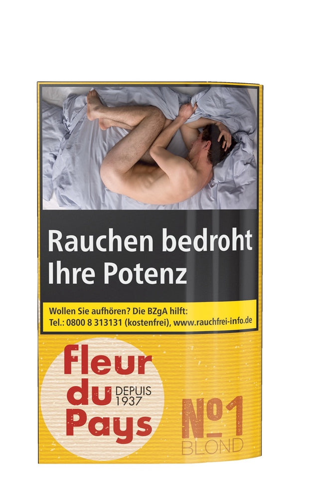 Fleur du Pays No. 1 Blond Drehtabak 30g Pouch – Vorderansicht, helles modernes Design, französischer Feinschnitt-Tabak