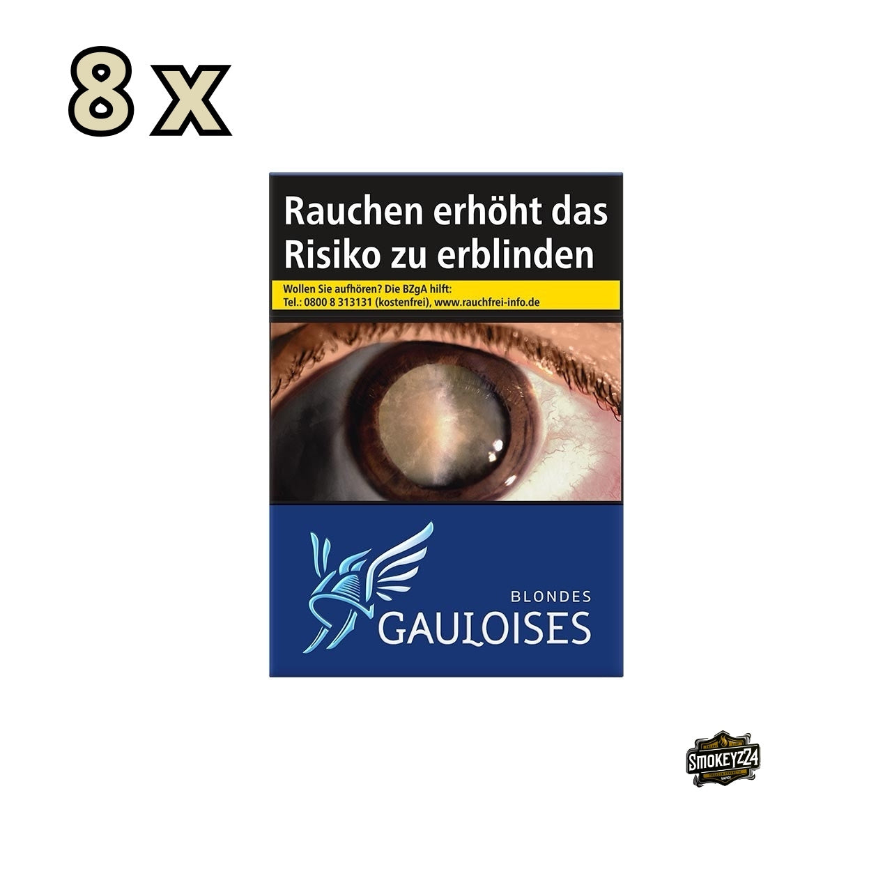 Stange Gauloises Blondes Blau Zigaretten mit 8 Packungen à 22 Stück in typischer blauer Verpackung mit gallischem Helm