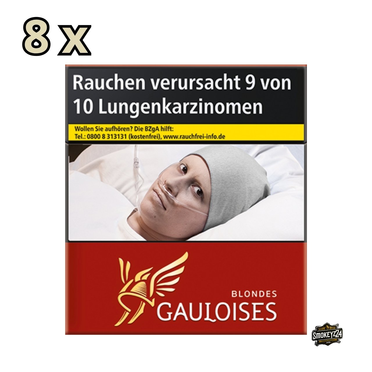 Stange mit 8 Packungen Gauloises Blondes Red à 28 Zigaretten in roter Verpackung