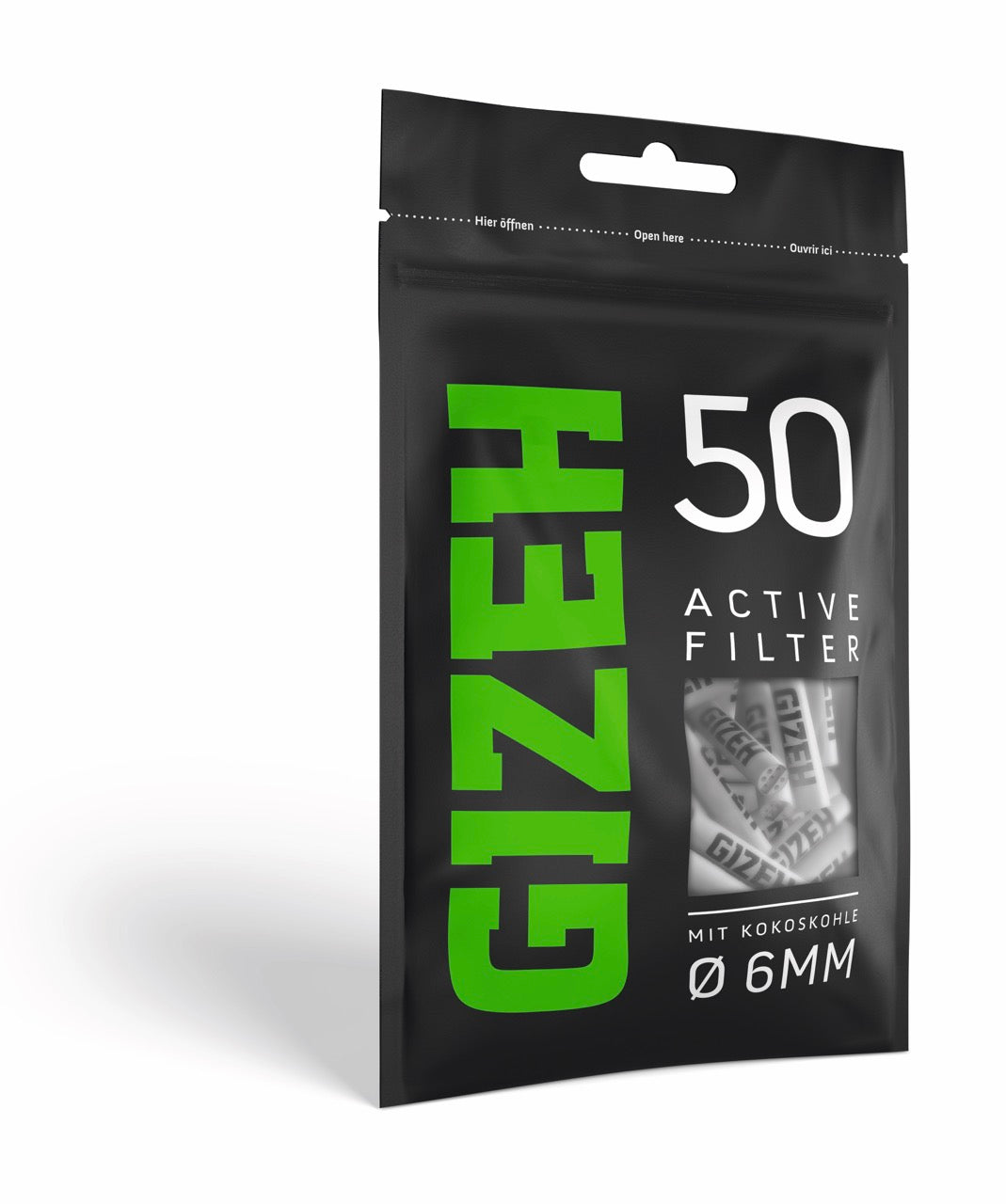 GIZEH Black Active Filter 6mm 50er Beutel seitlich fotografiert