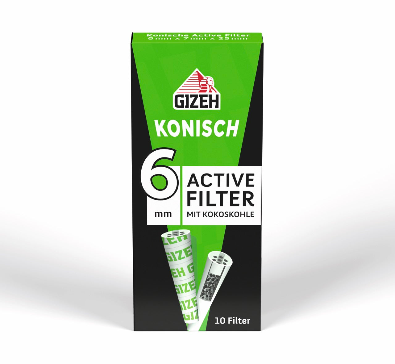 GIZEH Konische Active Filter 6mm 10er Packung frontal fotografiert