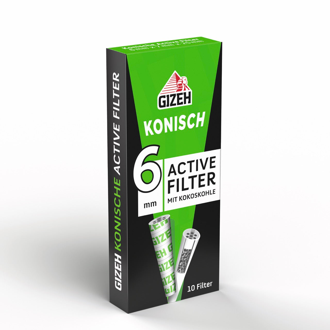 GIZEH Konische Active Filter 6mm 10er Packung seitlich fotografiert