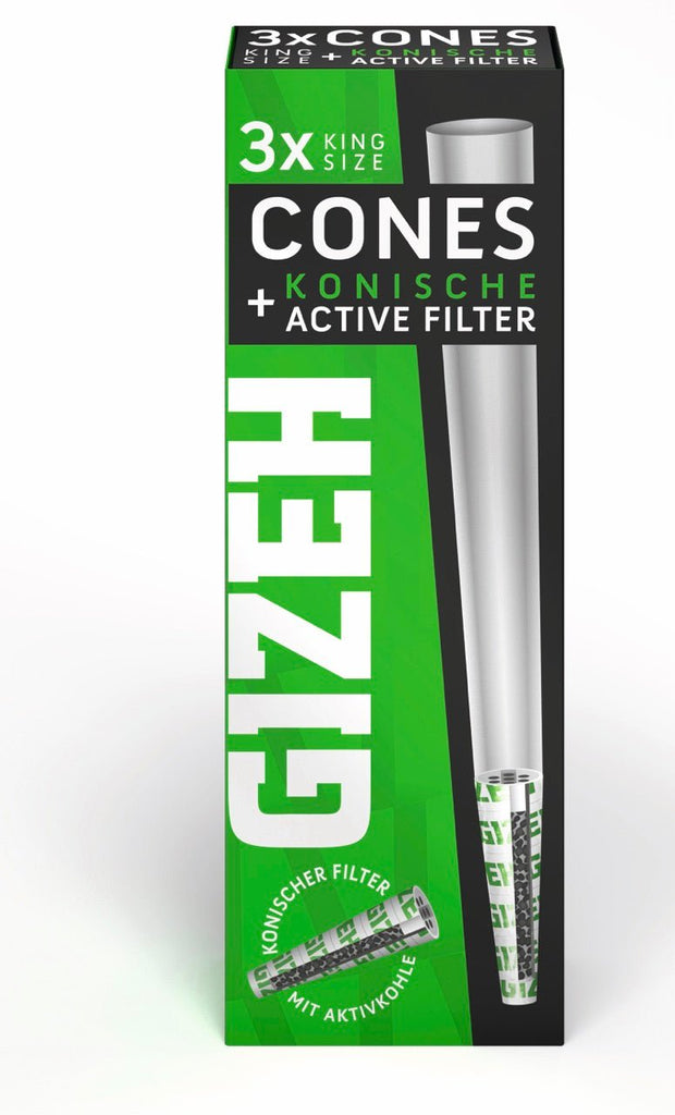 GIZEH Black Cones + Active Filter, 3er King Size Packung mit Aktivkohlefilter, frontal fotografiert
