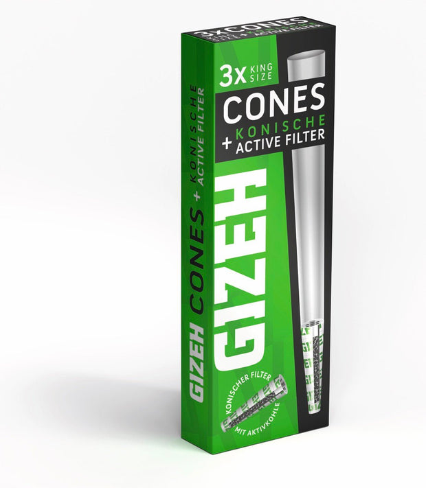 GIZEH Black Cones + Active Filter, 3er King Size Packung, seitlich fotografiert