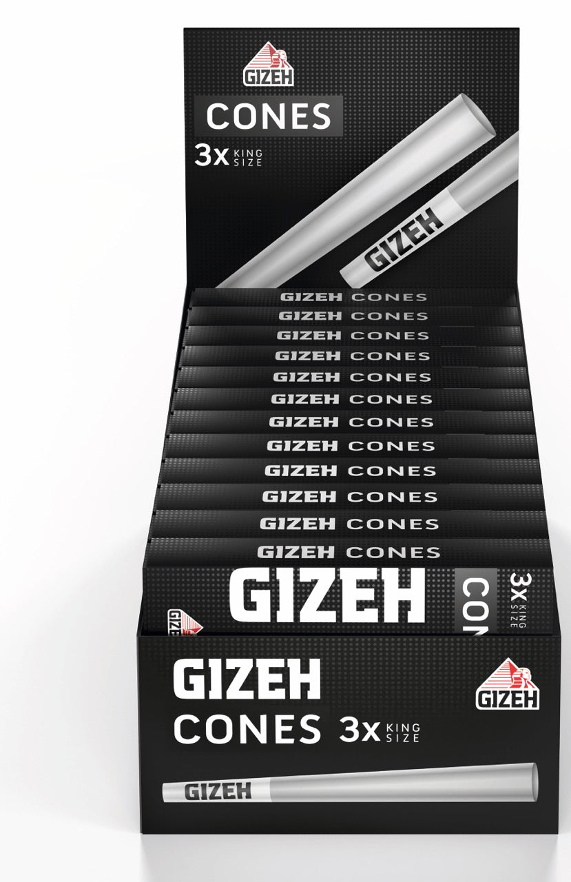 Karton mit 24 Packungen GIZEH Black Cones + Tip King Size, Sparpaket, frontal fotografiert