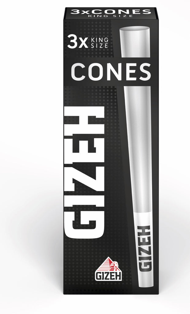 GIZEH Black Cones + Tip 3er King Size Packung, Premium-Cones für Joints, frontal fotografiert