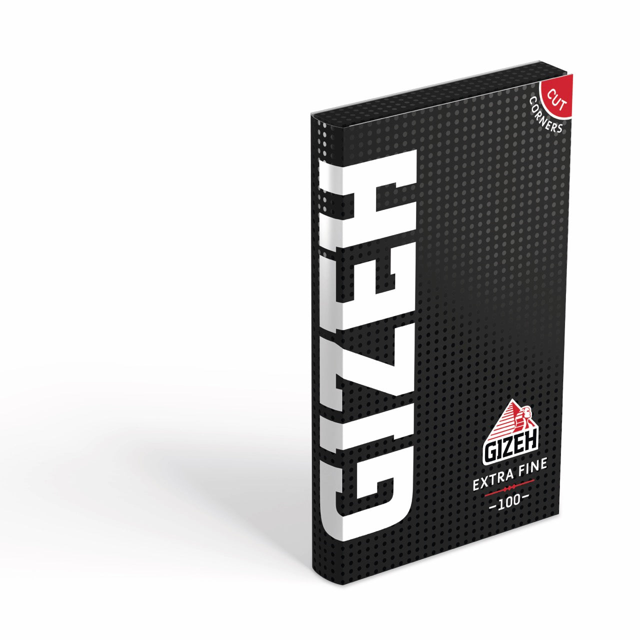GIZEH Black Extra Fine Original Schwarz Weiß Blättchen 100 Blatt Packung seitlich fotografiert