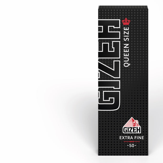 GIZEH Black Queen Size Blättchen Extra Fine 50 Blatt Packung, Magnetverschluss, frontal fotografiert