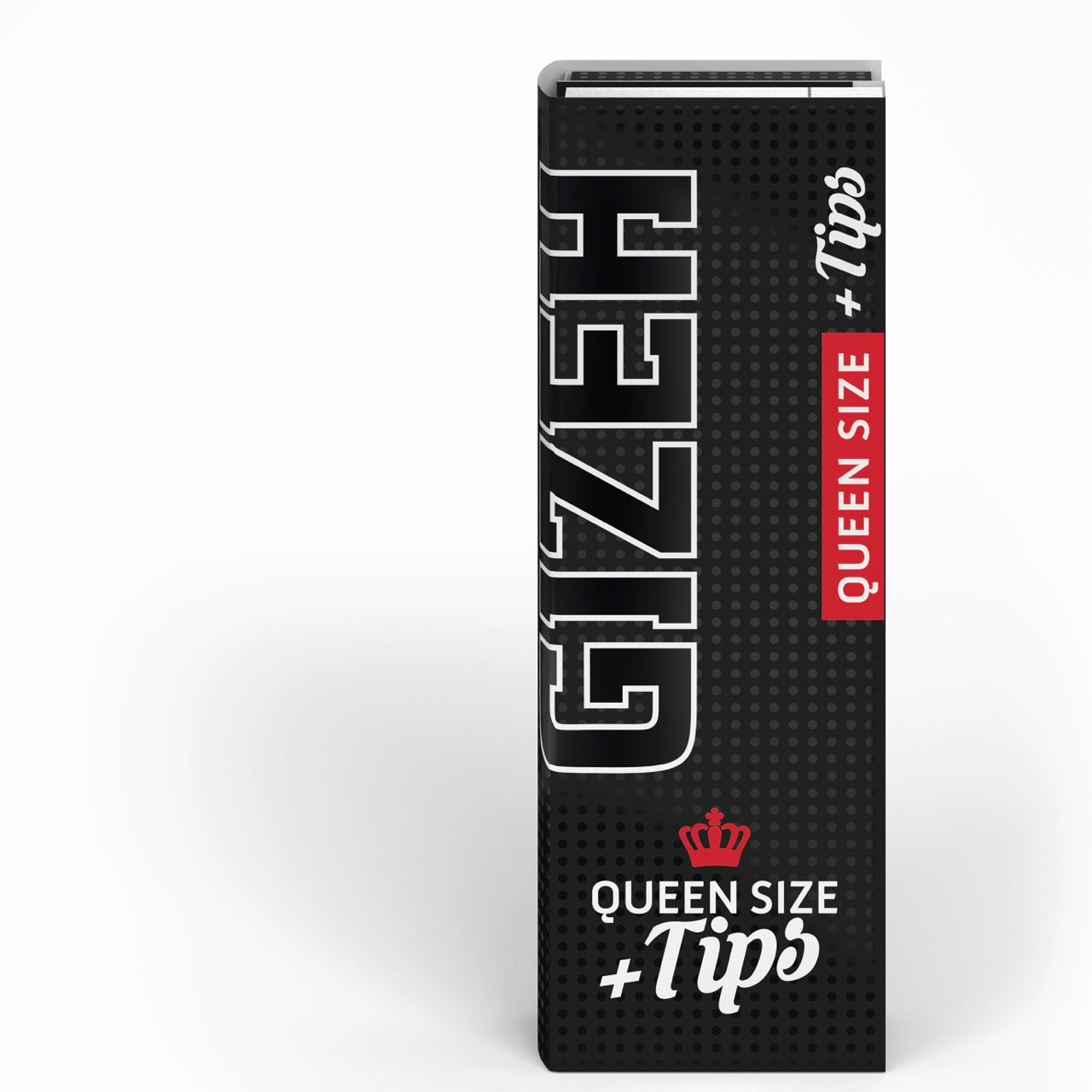 GIZEH Black Queen Size + Tips Blättchen Extra Fine 50 Blatt Packung, Magnetverschluss, frontal fotografiert