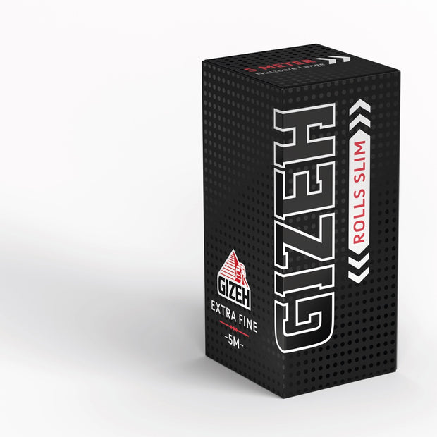 GIZEH Black Rolls Slim Blättchen 5 Meter Packung, extrafeines Drehpapier, seitlich fotografiert