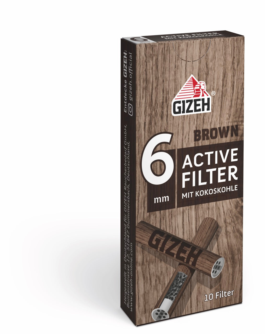 GIZEH Brown Active Filter 6mm 10er Packung seitlich fotografiert