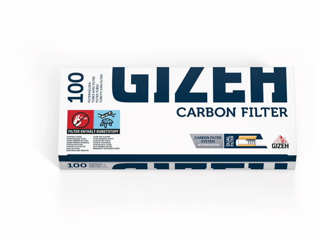 Gizeh Carbon Filter Hülsen – 100 Stück mit Dual-Aktivkohlefilter, frontal fotografiert