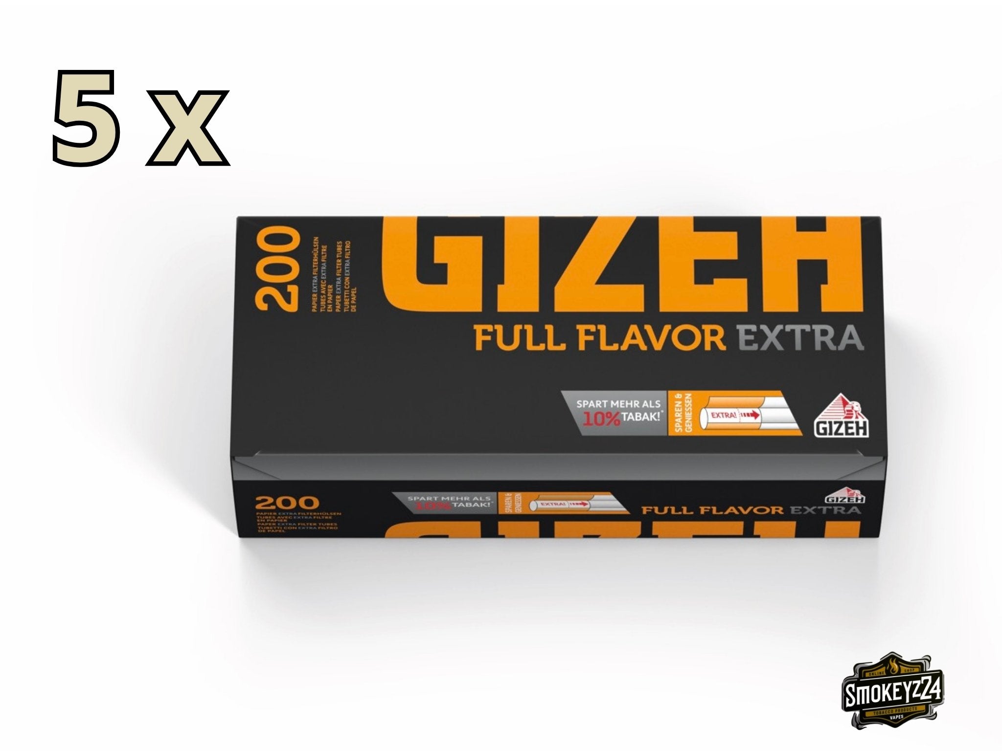 Gizeh Full Flavour Extra Hülsen – 5er Sparpaket mit insgesamt 1000 Filterhülsen, frontal fotografiert