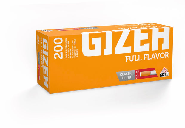 Gizeh Full Flavour Hülsen – King Size Filterhülsen leicht seitlich dargestellt mit sichtbarer Filterangabe