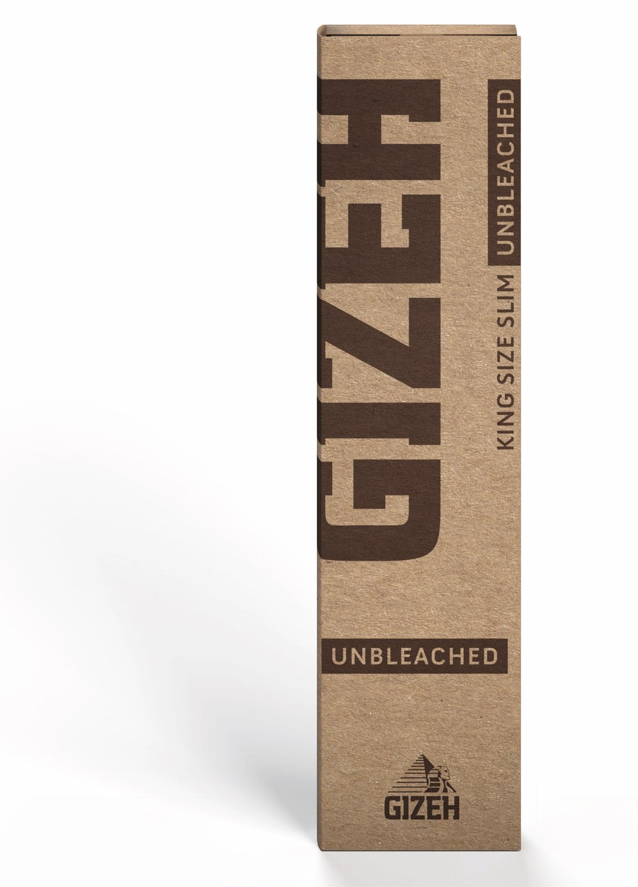 GIZEH Unbleached King Size Slim Blättchen 34 Blatt Packung, ungebleichtes Drehpapier, frontal fotografiert