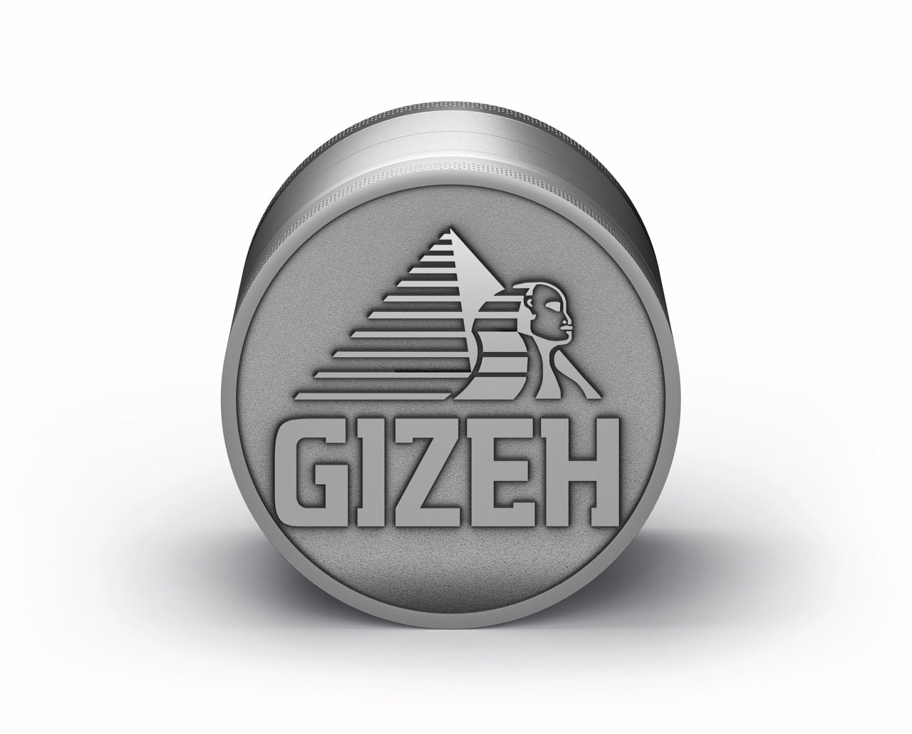 GIZEH Metall Grinder 50mm – geschlossener Grinder frontal liegend in Silber