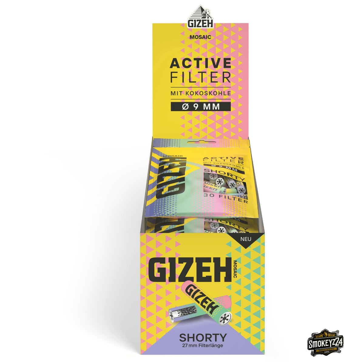 GIZEH Mosaic Active Filter 9mm Shorty - Karton mit 10 Beuteln von vorne
