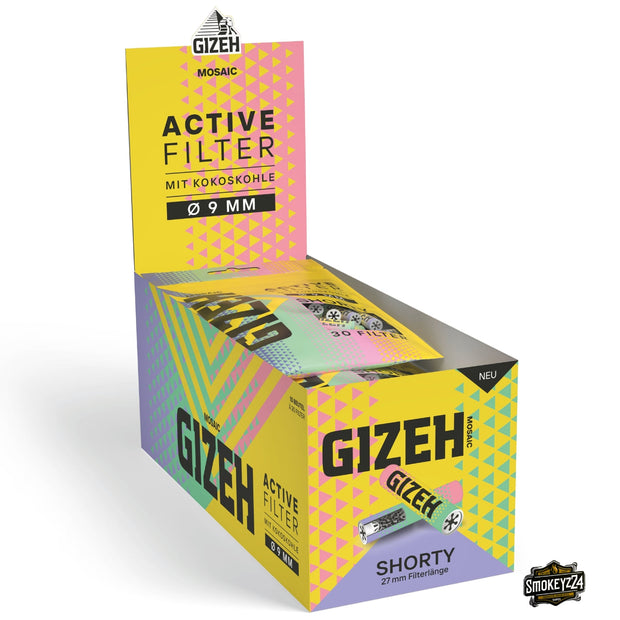 GIZEH Mosaic Active Filter 9mm Shorty - Karton mit 10 Beuteln seitlich