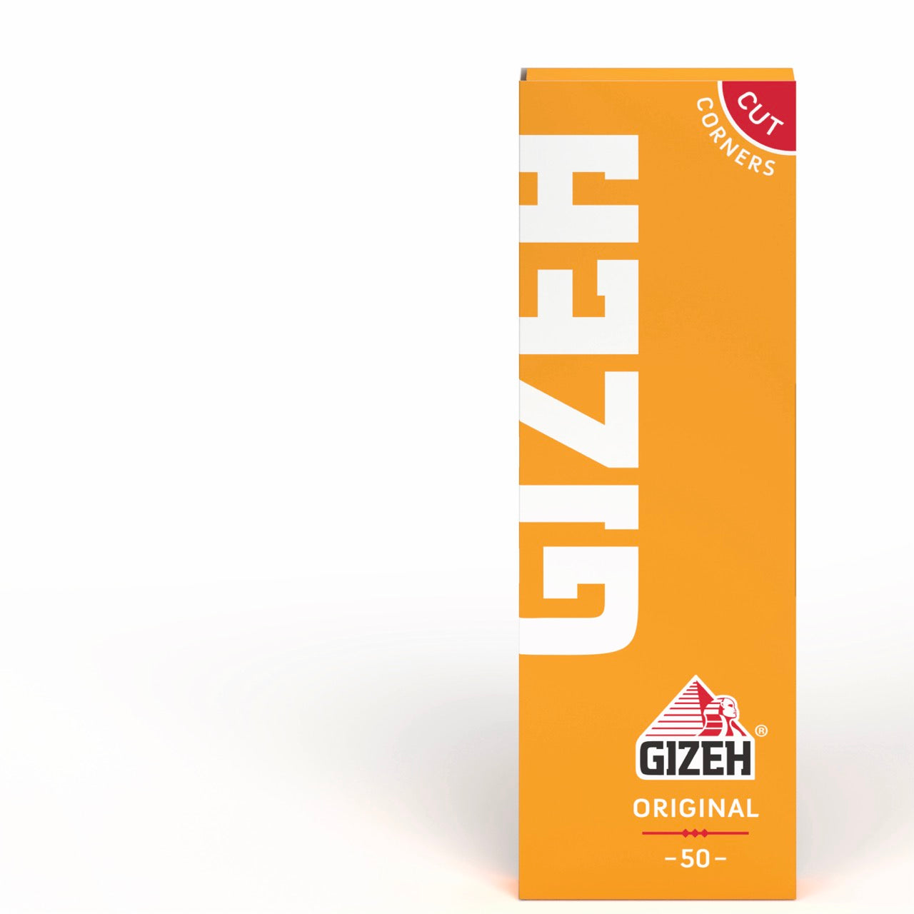 GIZEH Original gelb Blättchen 50 Blatt Packung orange frontal fotografiert