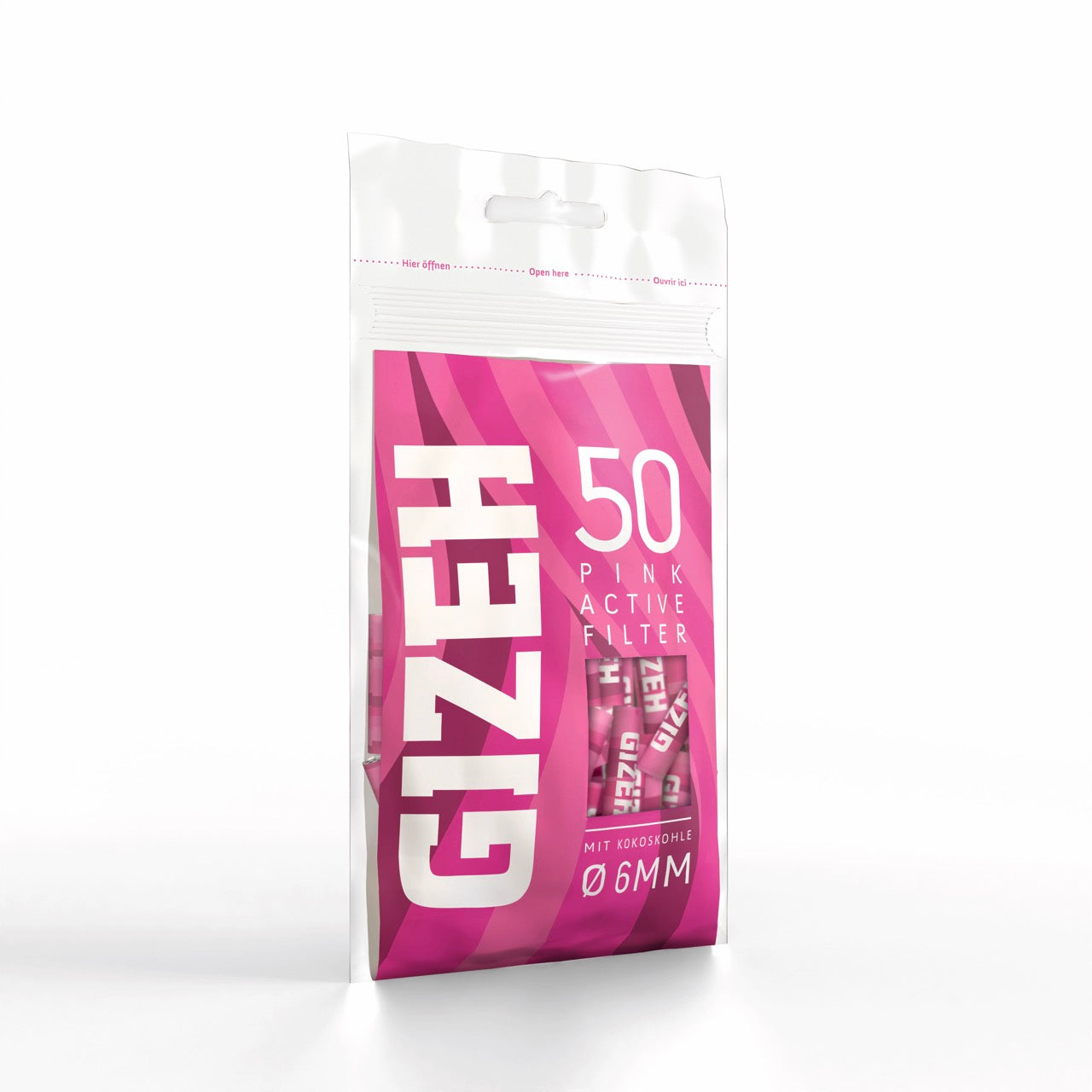 GIZEH Pink Active Filter 6mm 50er Beutel seitlich fotografiert