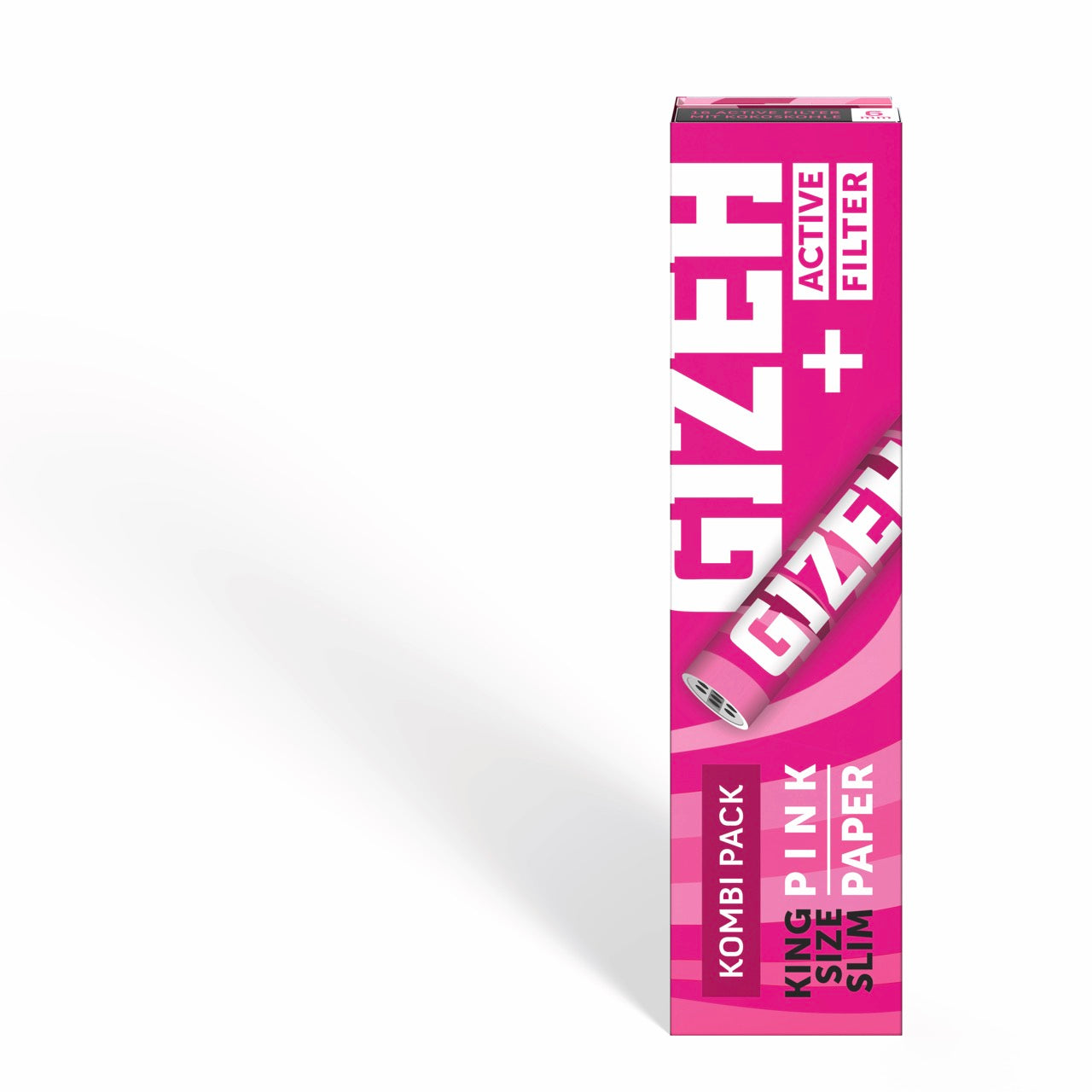 GIZEH Pink King Size Slim + Active Filter Packung, geschlossen, frontal fotografiert