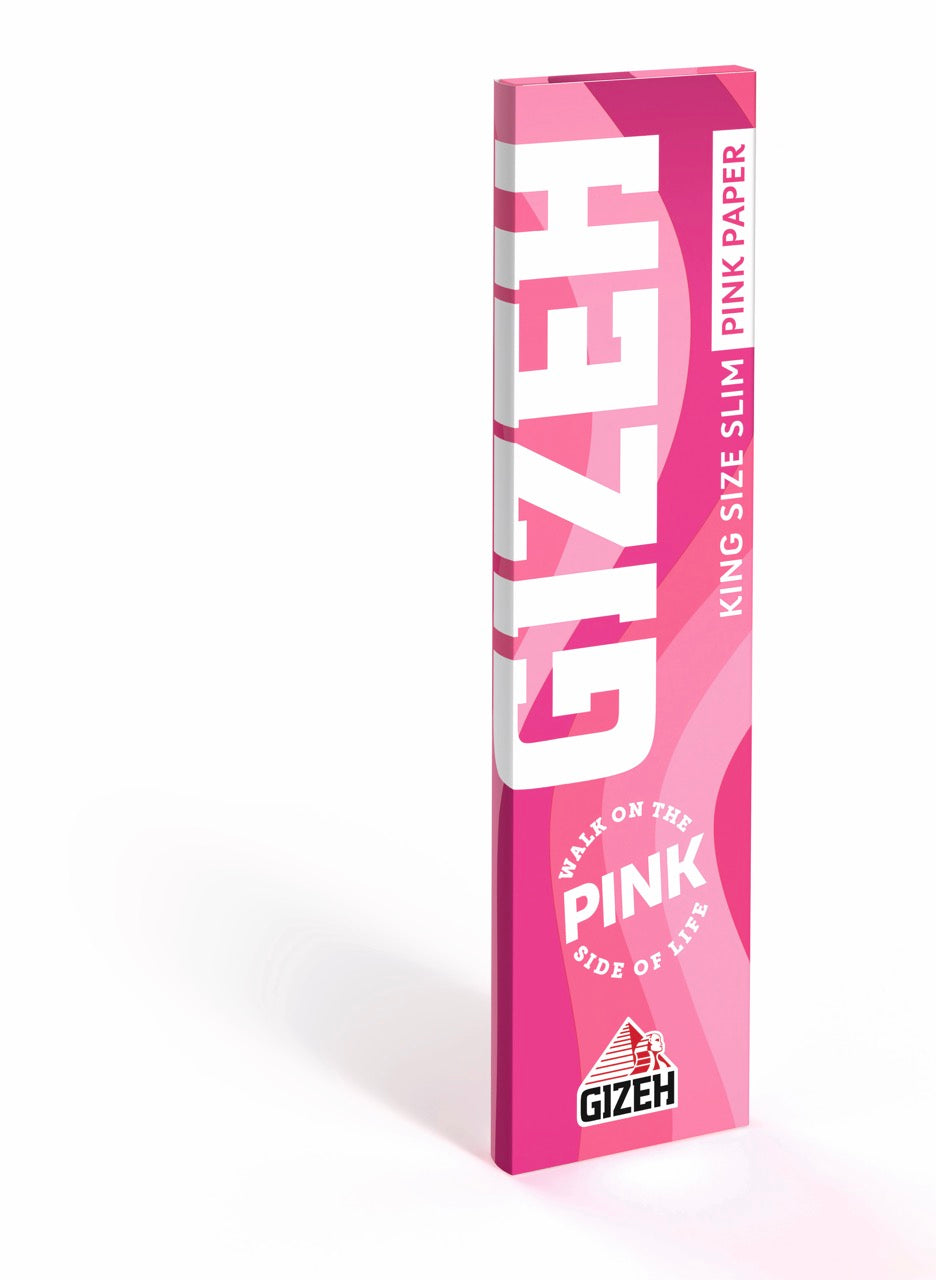 GIZEH All Pink King Size Slim Blättchen 34 Blatt Packung, pink, Magnetverschluss, frontal fotografiert