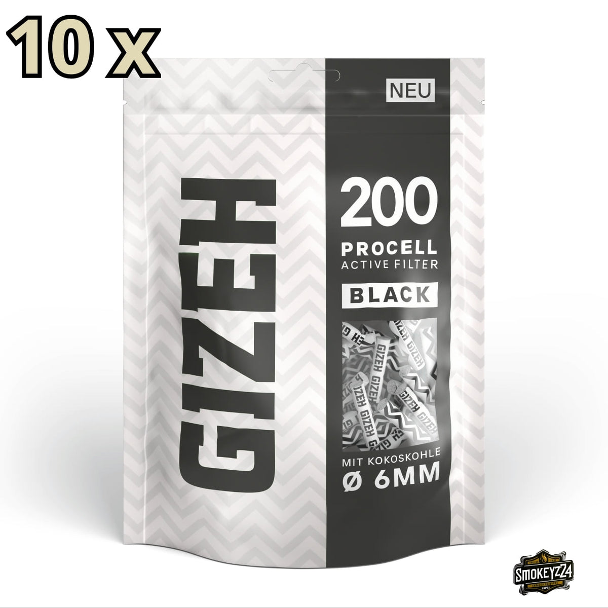 GIZEH ProCell Active Filter 6mm Black - Umkarton mit 10 x 200er Beuteln von vorne