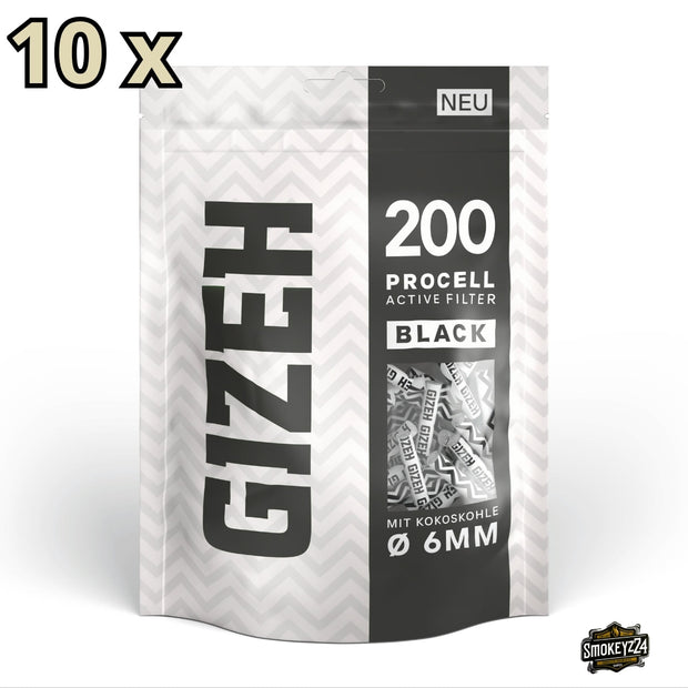 GIZEH ProCell Active Filter 6mm Black - Umkarton mit 10 x 200er Beuteln von vorne