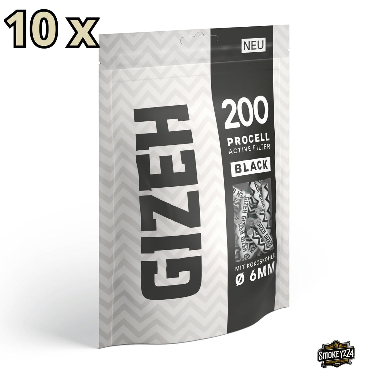 GIZEH ProCell Active Filter 6mm Black - Umkarton mit 10 x 200er Beuteln seitlich
