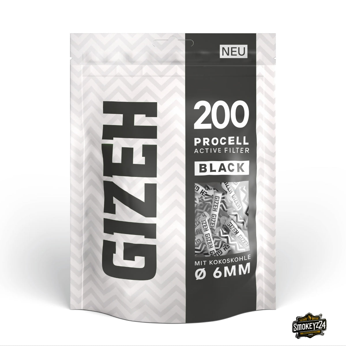 GIZEH ProCell Active Filter 6mm Black - 200er Beutel von vorne