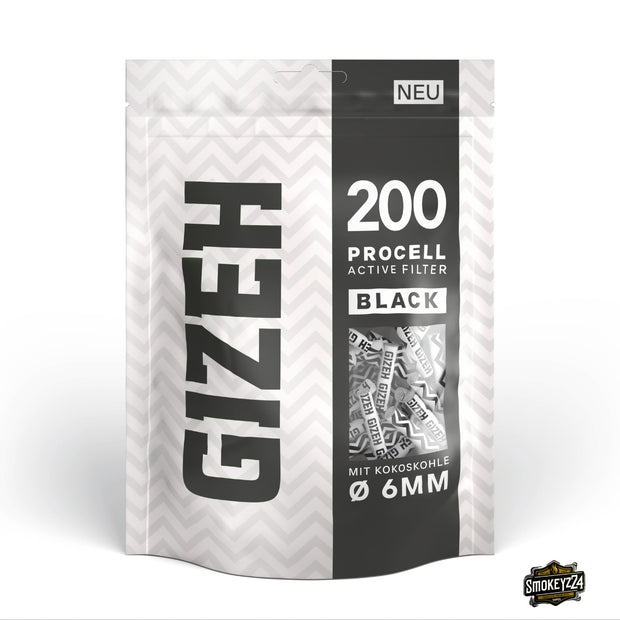 GIZEH ProCell Active Filter 6mm Black - 200er Beutel von vorne